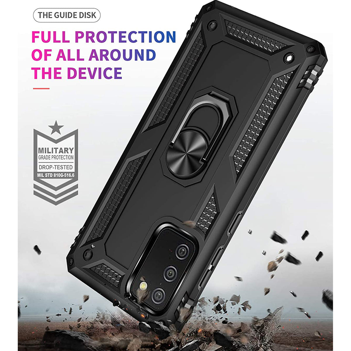 TJS "DuoGuard" Ring Kickstand Phone Case for Samsung Galaxy A02S