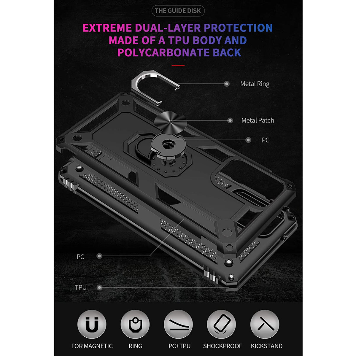 TJS "DuoGuard" Ring Kickstand Phone Case for Samsung Galaxy A02S