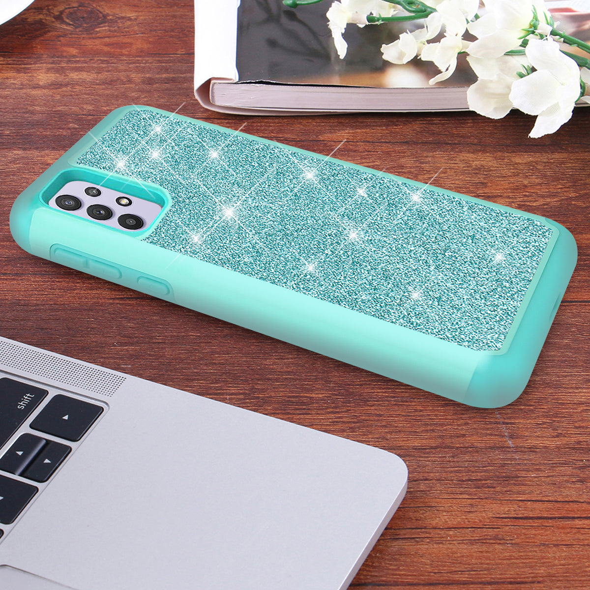 TJS "Sapphire" Hybrid Glitter Phone Case for Samsung Galaxy A32 5G