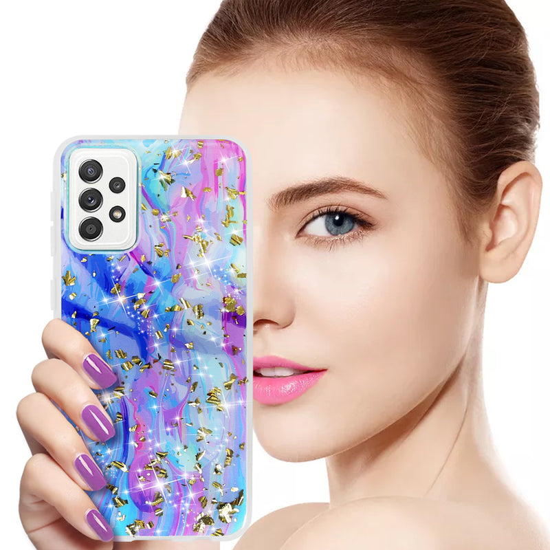 TJS "Minerva" Glitter TPU Phone Case for Samsung Galaxy A52 5G - Colorful Galaxy