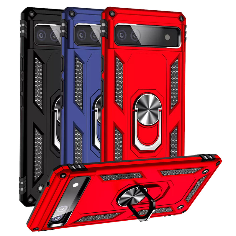 TJS "DuoGuard" Ring Kickstand Phone Case for Google Pixel 6A