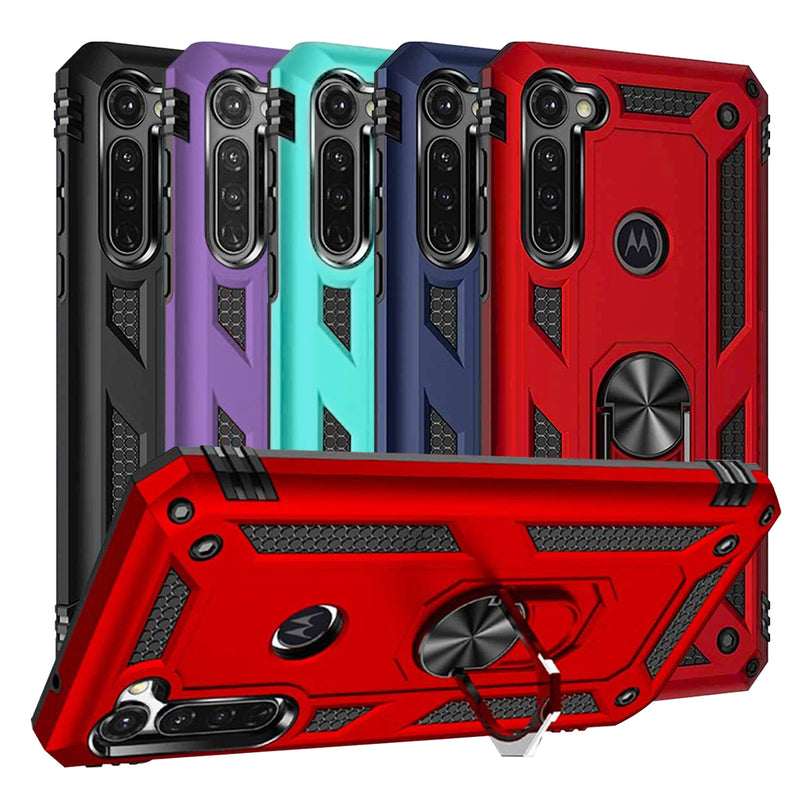 TJS "DuoGuard" Ring Kickstand Phone Case for Motorola Moto G Stylus 2020