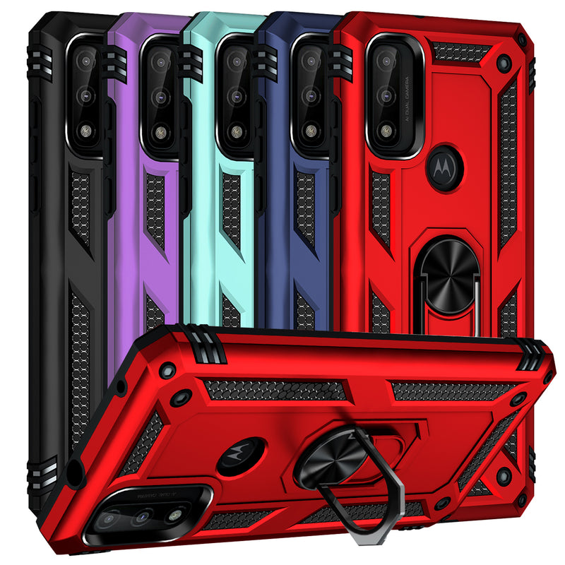 TJS "DuoGuard" Ring Kickstand Phone Case for Motorola G Pure 2021