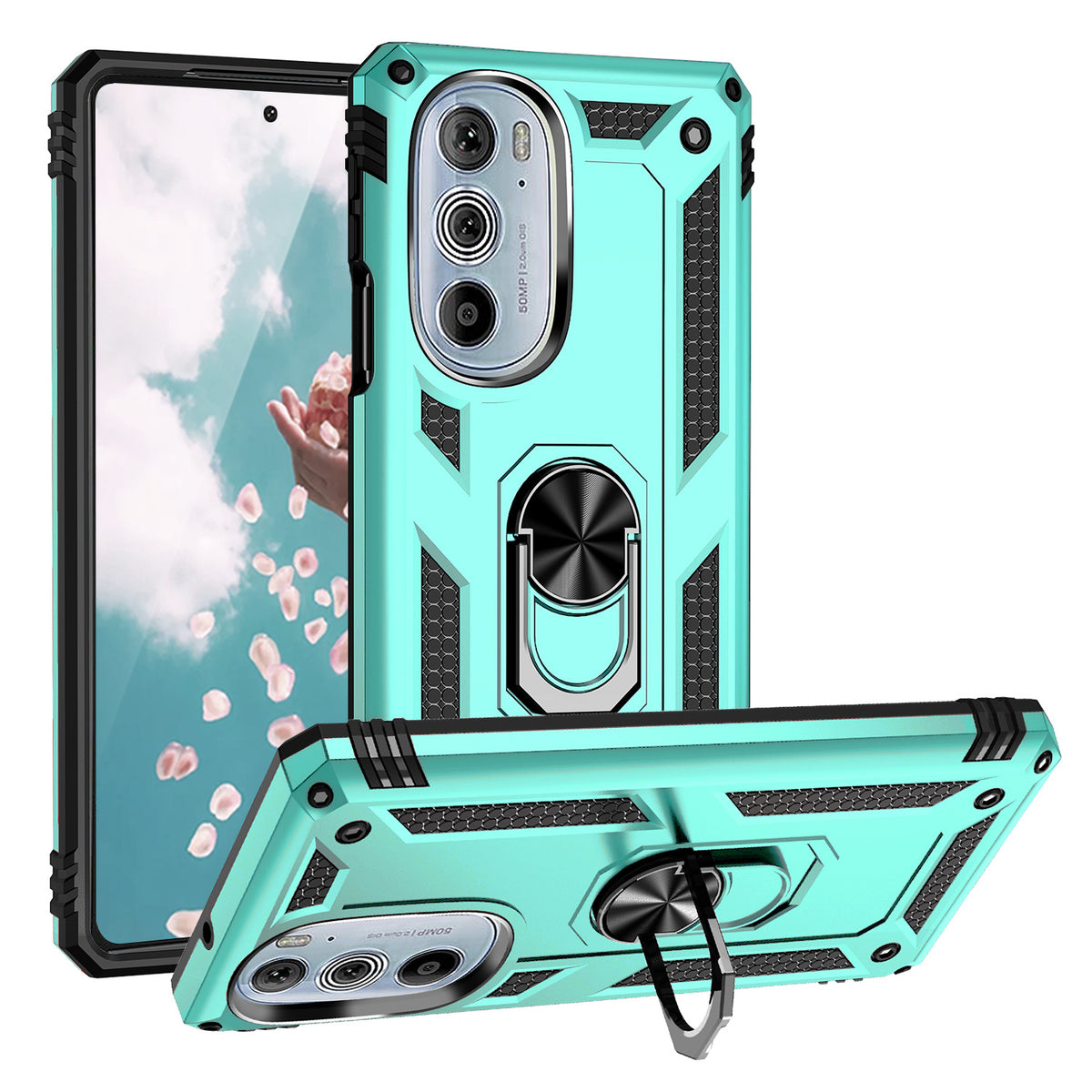 TJS "DuoGuard" Ring Kickstand Phone Case for Motorola G 5G 2022