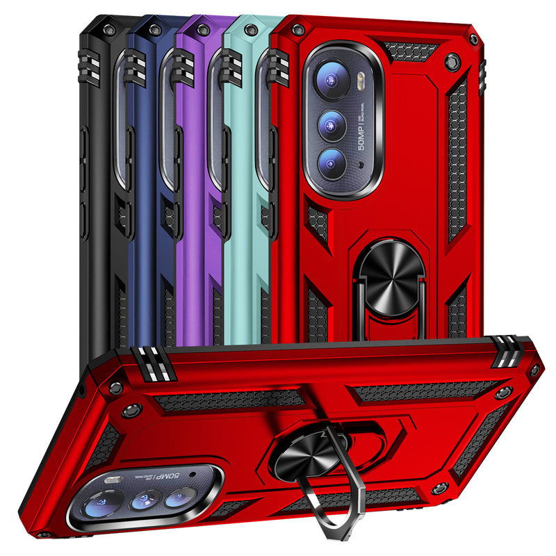 TJS "DuoGuard" Ring Kickstand Phone Case for Motorola Edge 5G 2022