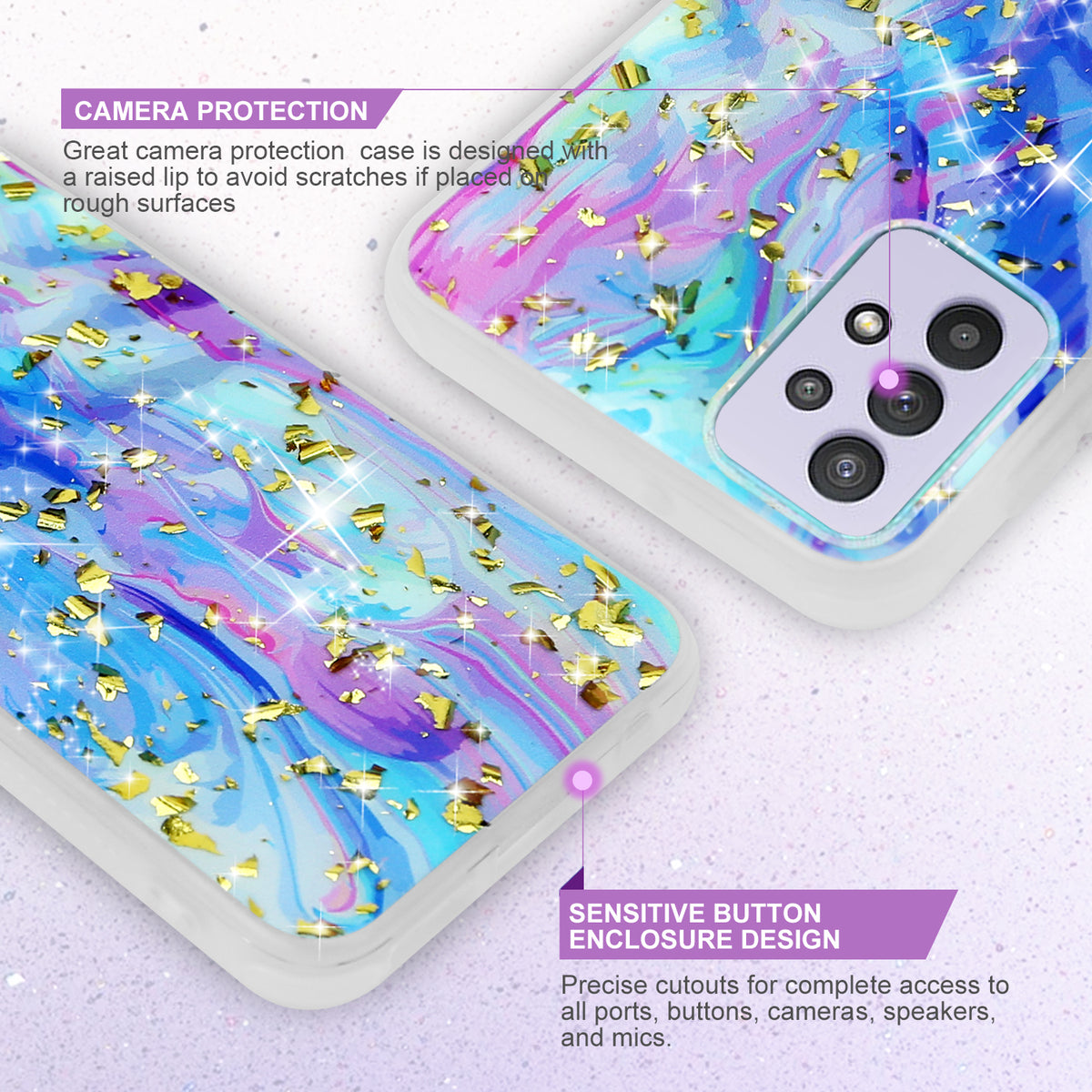 TJS "Minerva" Glitter TPU Phone Case for Samsung Galaxy A32 5G - Colorful Galaxy