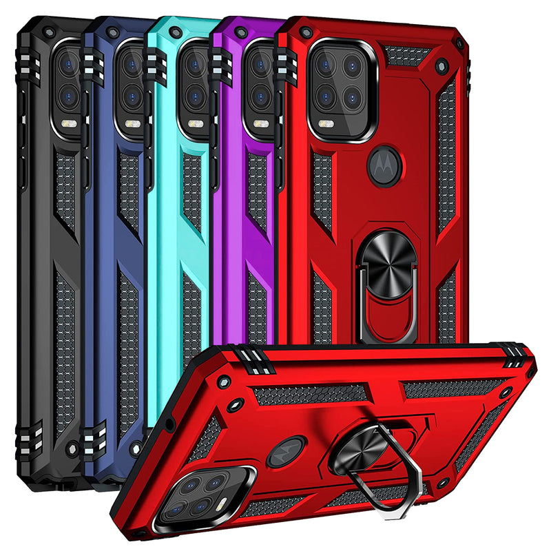 TJS "DuoGuard" Ring Kickstand Phone Case for Motorola G Stylus 5G 2021