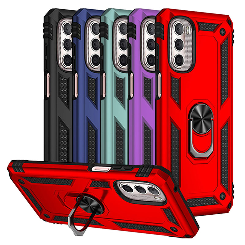 TJS "DuoGuard" Ring Kickstand Phone Case for Motorola G Stylus 5G 2022