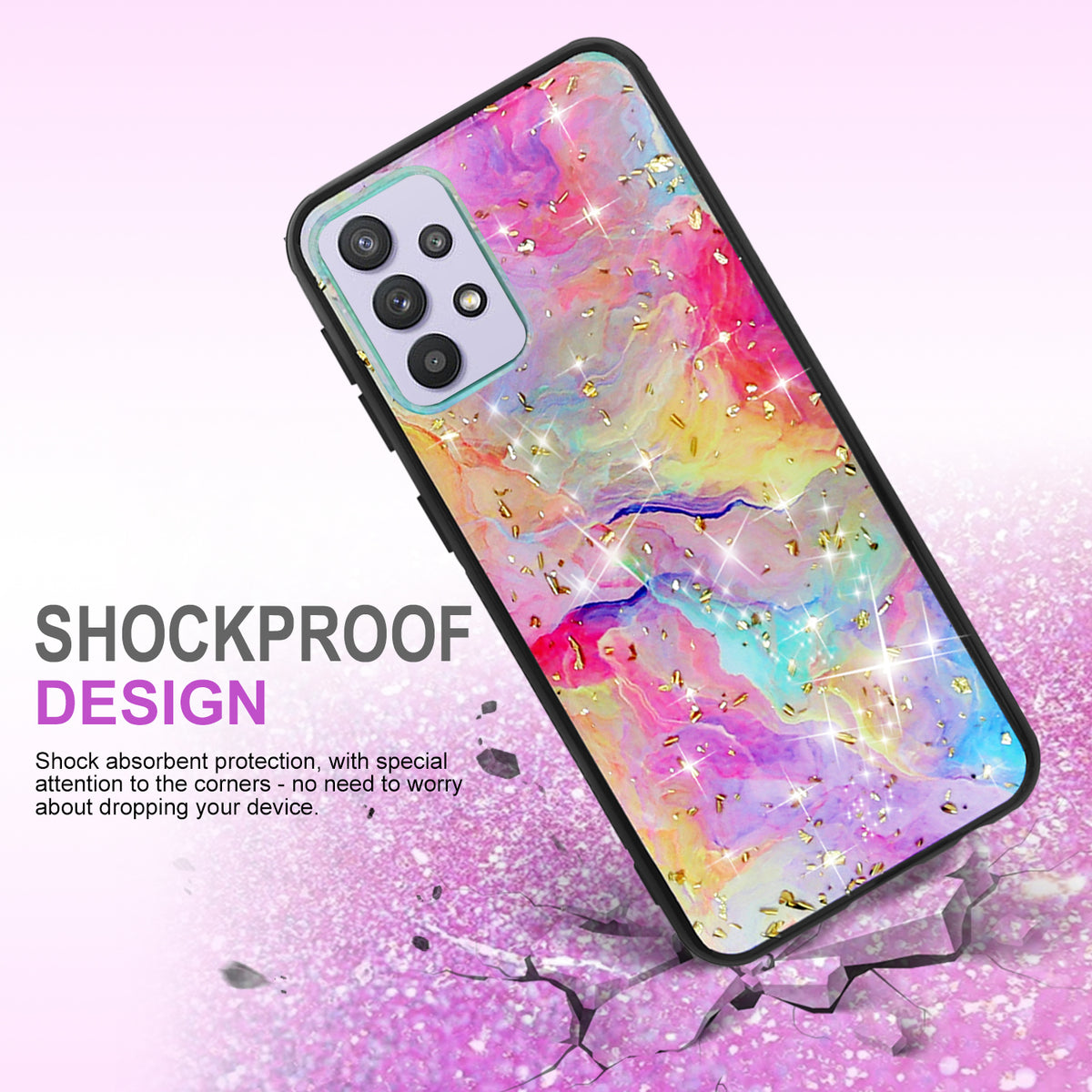 TJS "Minerva" Glitter TPU Phone Case for Samsung Galaxy A32 5G - Rainbow