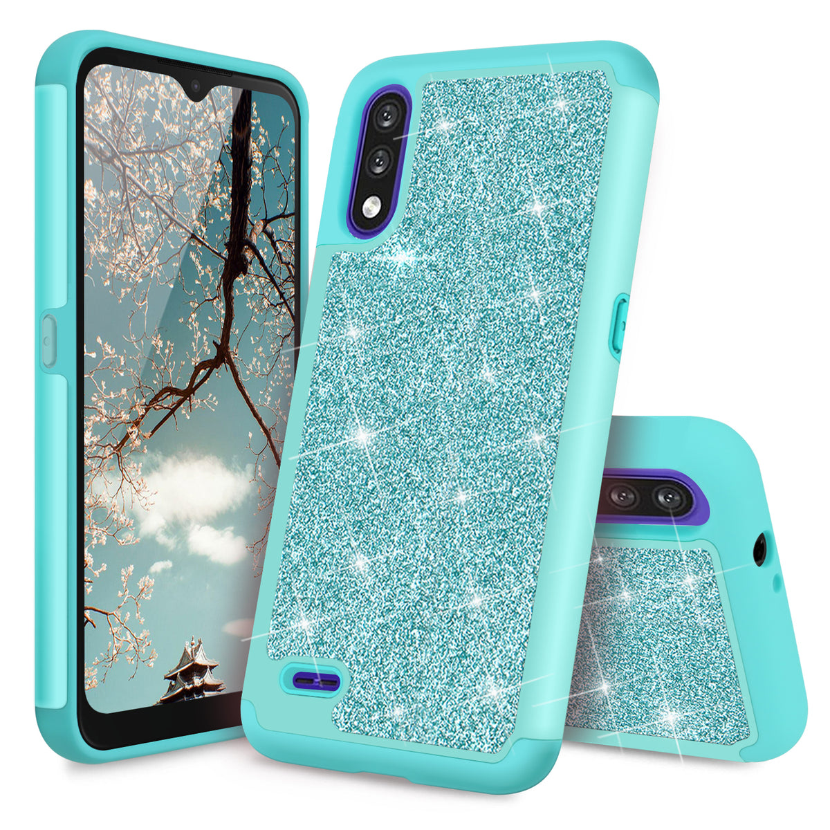 TJS "Sapphire" Hybrid Glitter Phone Case for LG K22, LG K22+, LG K32