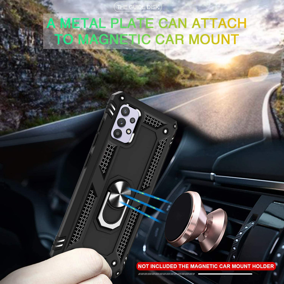 TJS "DuoGuard" Ring Kickstand Phone Case for Samsung Galaxy A32 5G