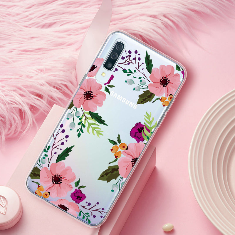 TJS "Juno" Flower Design IMD TPU Phone Case for Galaxy A50 - InfinityAccessories017