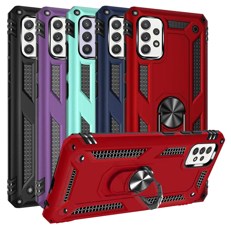 TJS "DuoGuard" Ring Kickstand Phone Case for Samsung Galaxy A52 5G