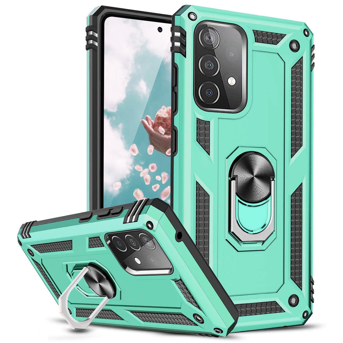 TJS "DuoGuard" Ring Kickstand Phone Case for SAMSUNG GALAXY A53 5G