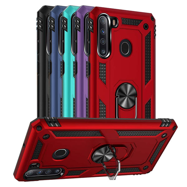 TJS "DuoGuard" Ring Kickstand Phone Case for Samsung Galaxy A21