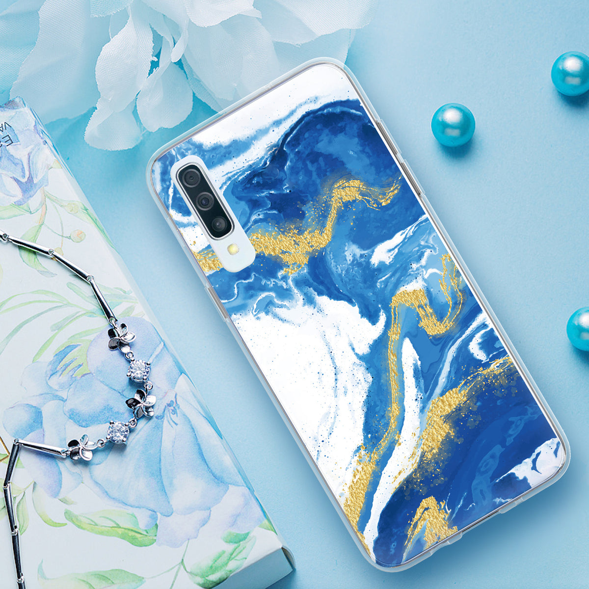 TJS "Juno" Marble Design IMD TPU Phone Case for Galaxy A50 - InfinityAccessories017