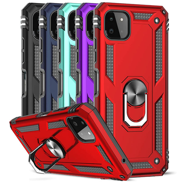 TJS "DuoGuard" Ring Kickstand Phone Case for Samsung Galaxy A22 5G