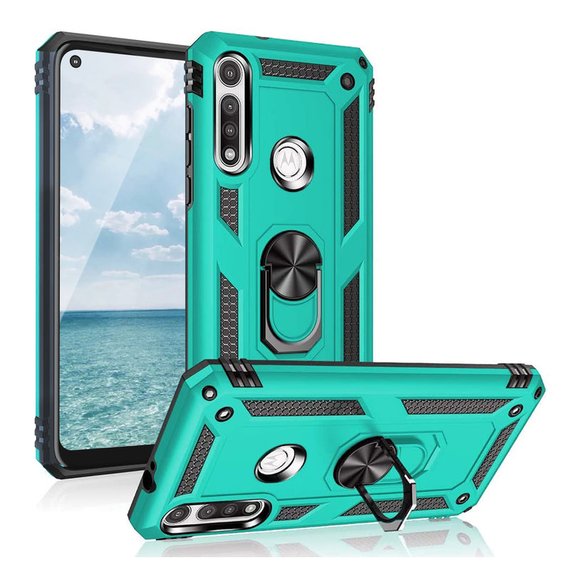 TJS "DuoGuard" Ring Kickstand Phone Case for Motorola Moto G Fast