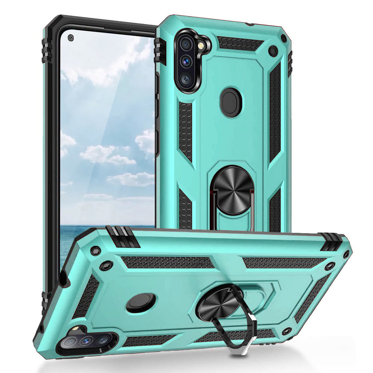 TJS "DuoGuard" Ring Kickstand Phone Case for Samsung Galaxy A11