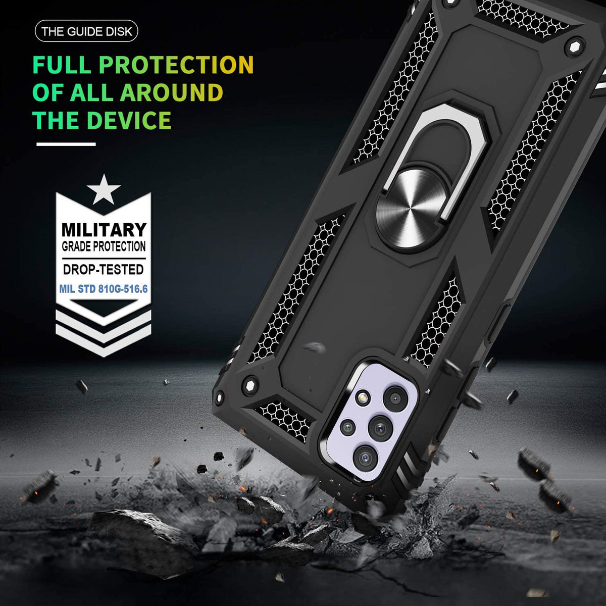 TJS "DuoGuard" Ring Kickstand Phone Case for Samsung Galaxy A32 5G