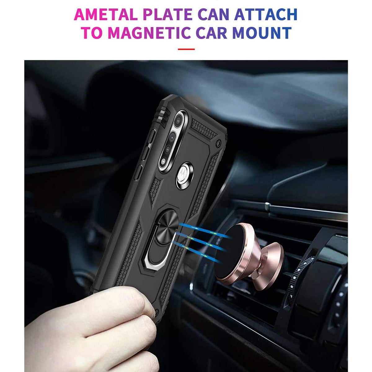 TJS "DuoGuard" Ring Kickstand Phone Case for Motorola Moto G Fast