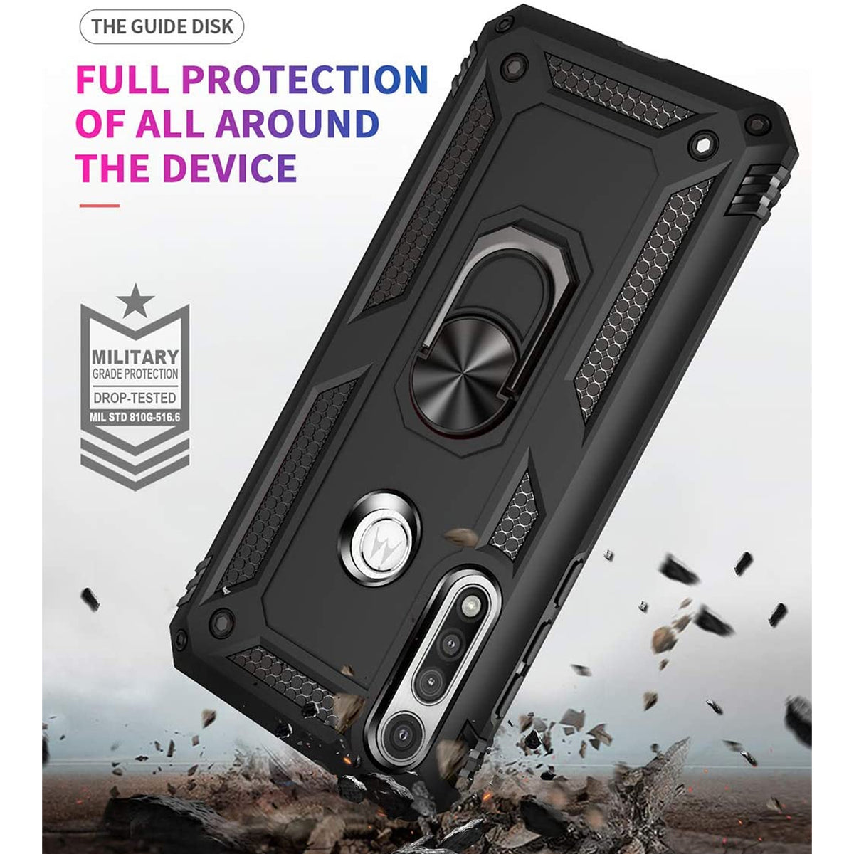 TJS "DuoGuard" Ring Kickstand Phone Case for Motorola Moto G Fast