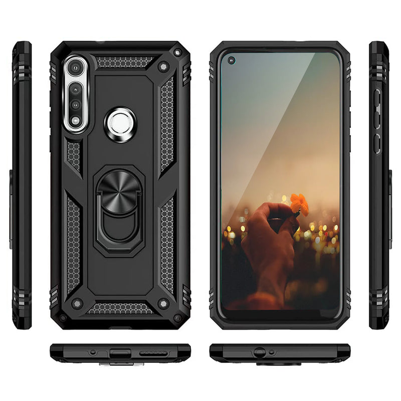 TJS "DuoGuard" Ring Kickstand Phone Case for Motorola Moto G Fast