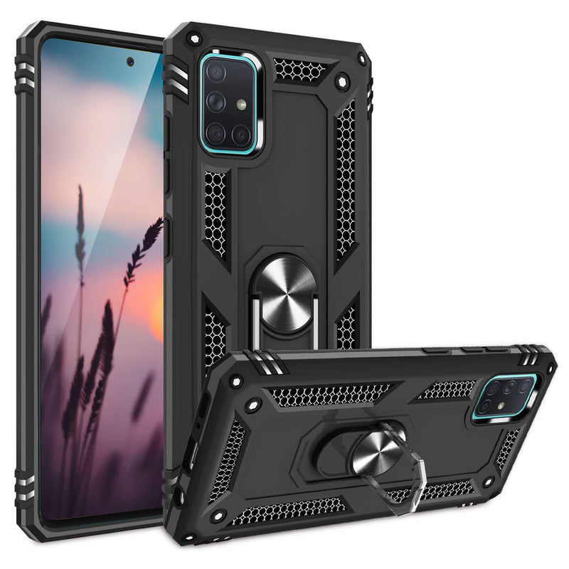 TJS "DuoGuard" Ring Kickstand Phone Case for Samsung Galaxy A51