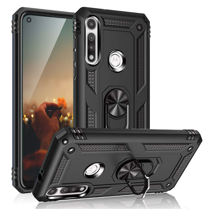 TJS "DuoGuard" Ring Kickstand Phone Case for Motorola Moto G Fast