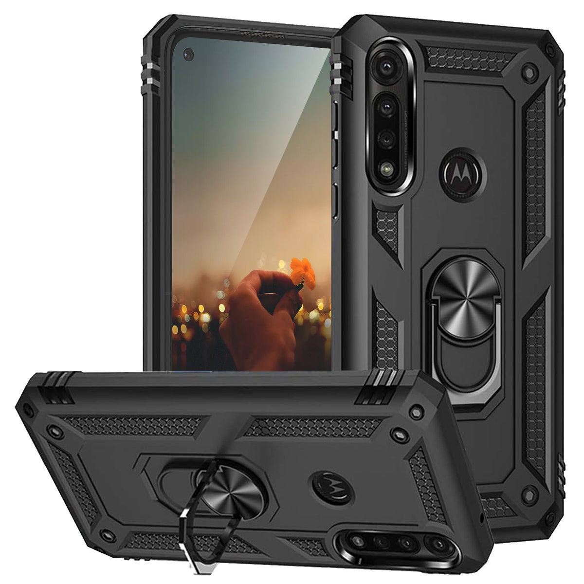 TJS "DuoGuard" Ring Kickstand Phone Case for Motorola Moto G Power 2020