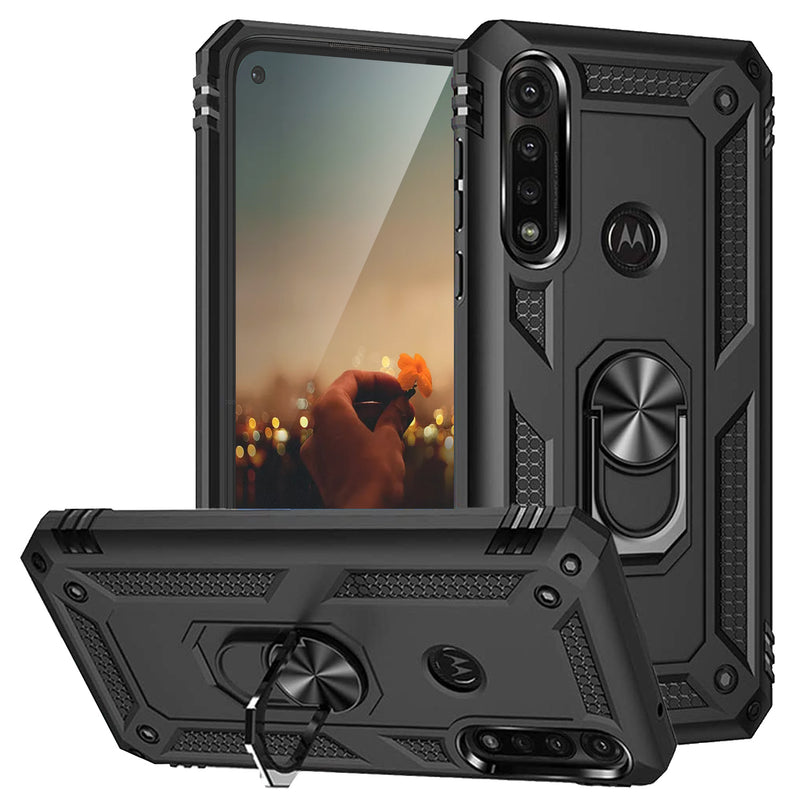 TJS "DuoGuard" Ring Kickstand Phone Case for Motorola Moto G Power 2020