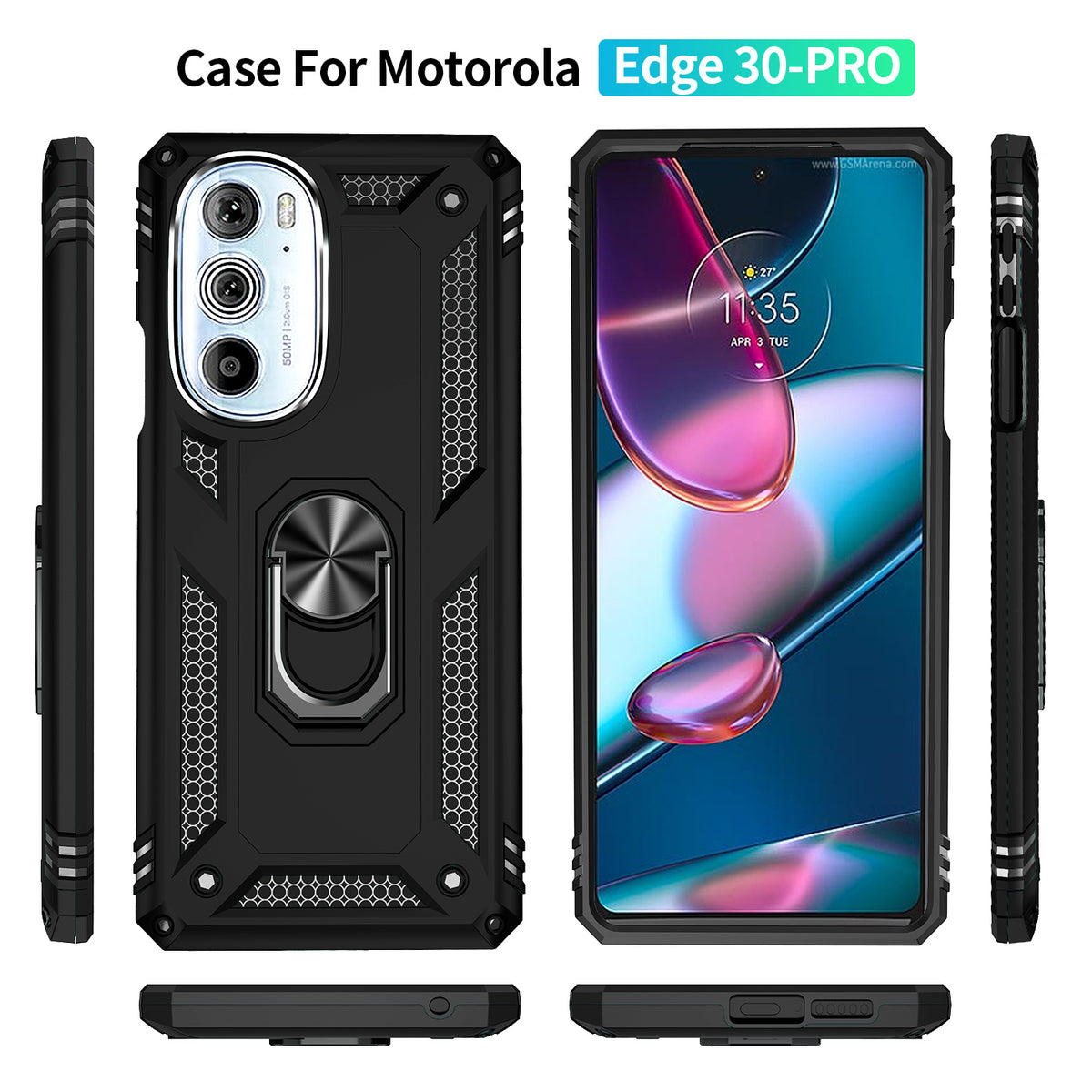 TJS "DuoGuard" Ring Kickstand Phone Case for Motorola G 5G 2022