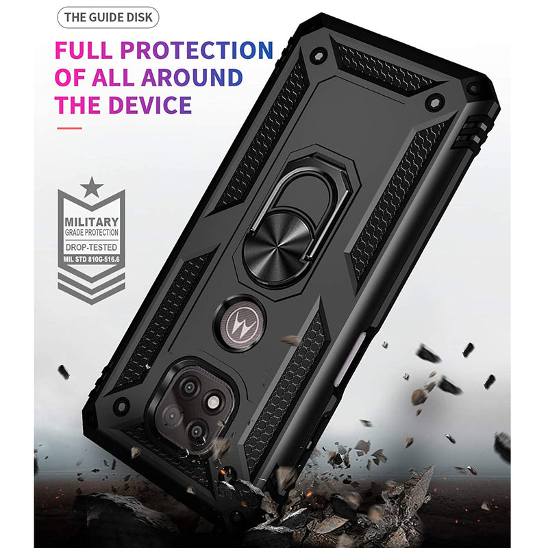 TJS "DuoGuard" Ring Kickstand Phone Case for Motorola G Power 2021