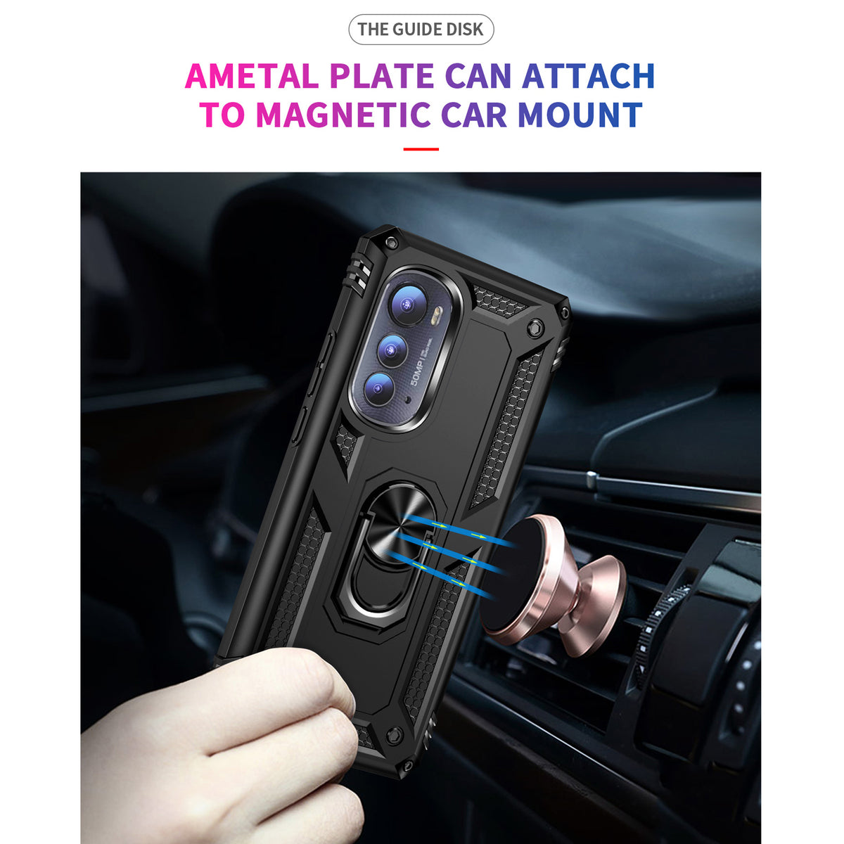 TJS "DuoGuard" Ring Kickstand Phone Case for Motorola Edge 5G 2022
