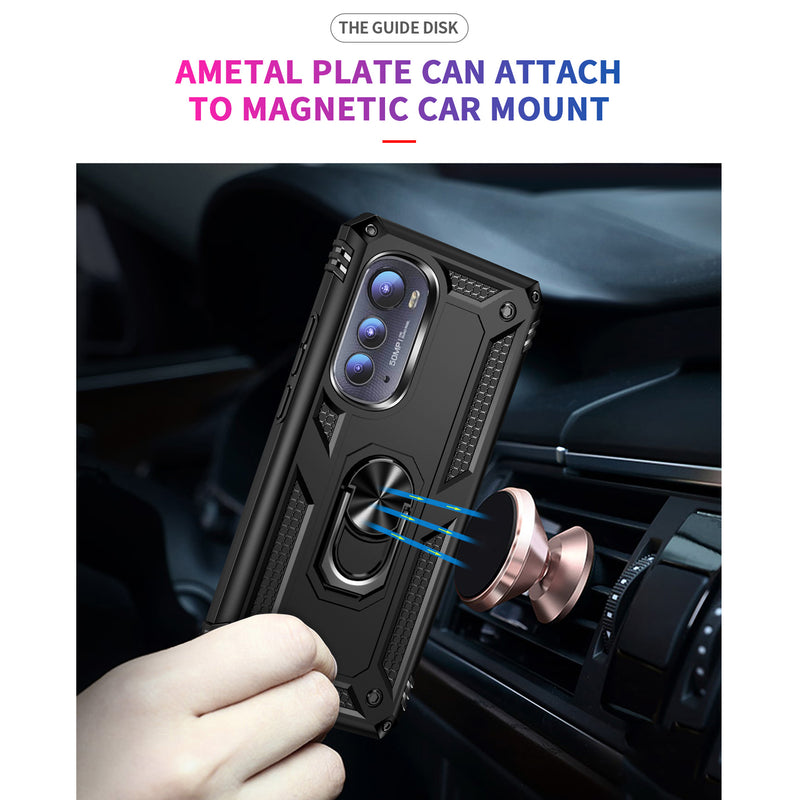 TJS "DuoGuard" Ring Kickstand Phone Case for Motorola Edge 5G 2022