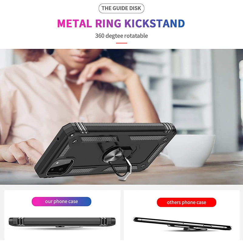 TJS "DuoGuard" Ring Kickstand Phone Case for Samsung Galaxy A22 5G