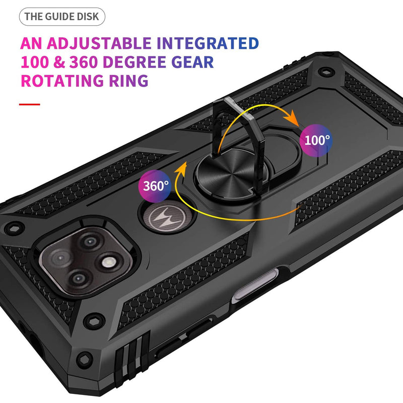 TJS "DuoGuard" Ring Kickstand Phone Case for Motorola G Power 2021