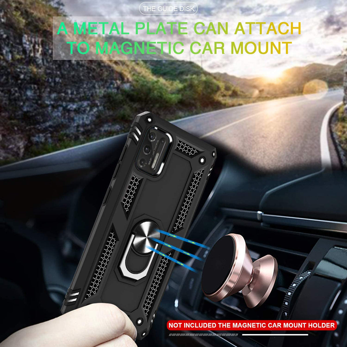 TJS "DuoGuard" Ring Kickstand Phone Case for Motorola Moto G Stylus 2021
