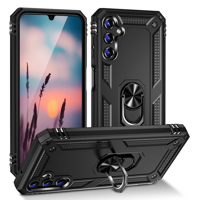 TJS "DuoGuard" Ring Kickstand Phone Case for Samsung Galaxy A14 5G