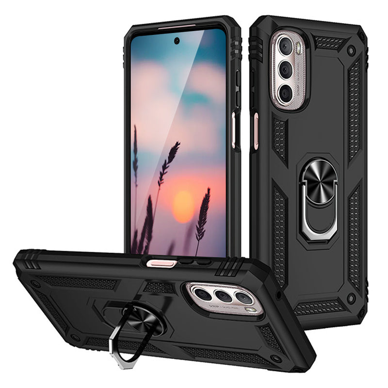 TJS "DuoGuard" Ring Kickstand Phone Case for Motorola G Stylus 5G 2022