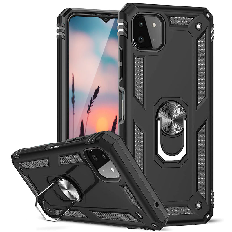 TJS "DuoGuard" Ring Kickstand Phone Case for Samsung Galaxy A22 5G