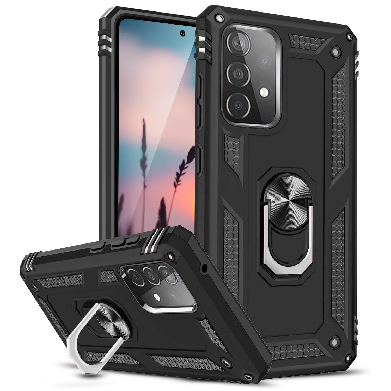 TJS "DuoGuard" Ring Kickstand Phone Case for SAMSUNG GALAXY A53 5G
