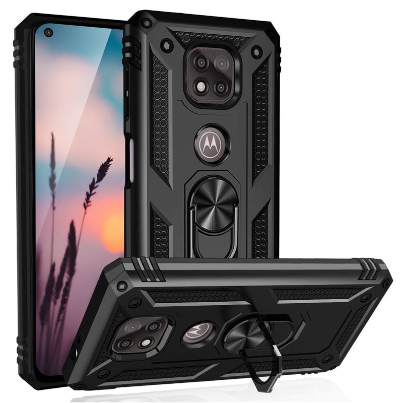 TJS "DuoGuard" Ring Kickstand Phone Case for Motorola G Power 2021