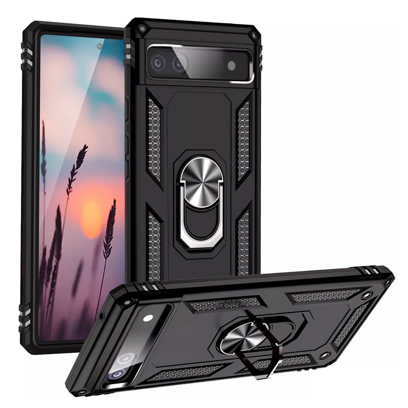TJS "DuoGuard" Ring Kickstand Phone Case for Google Pixel 6A