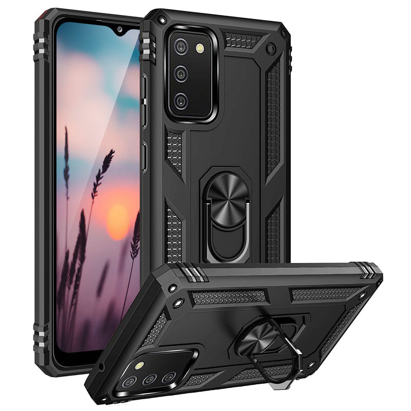 TJS "DuoGuard" Ring Kickstand Phone Case for Samsung Galaxy A03s