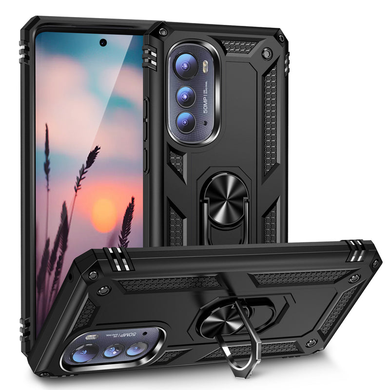TJS "DuoGuard" Ring Kickstand Phone Case for Motorola Edge 5G 2022