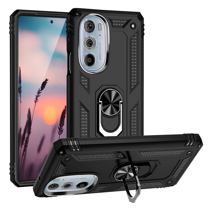 TJS "DuoGuard" Ring Kickstand Phone Case for Motorola G 5G 2022