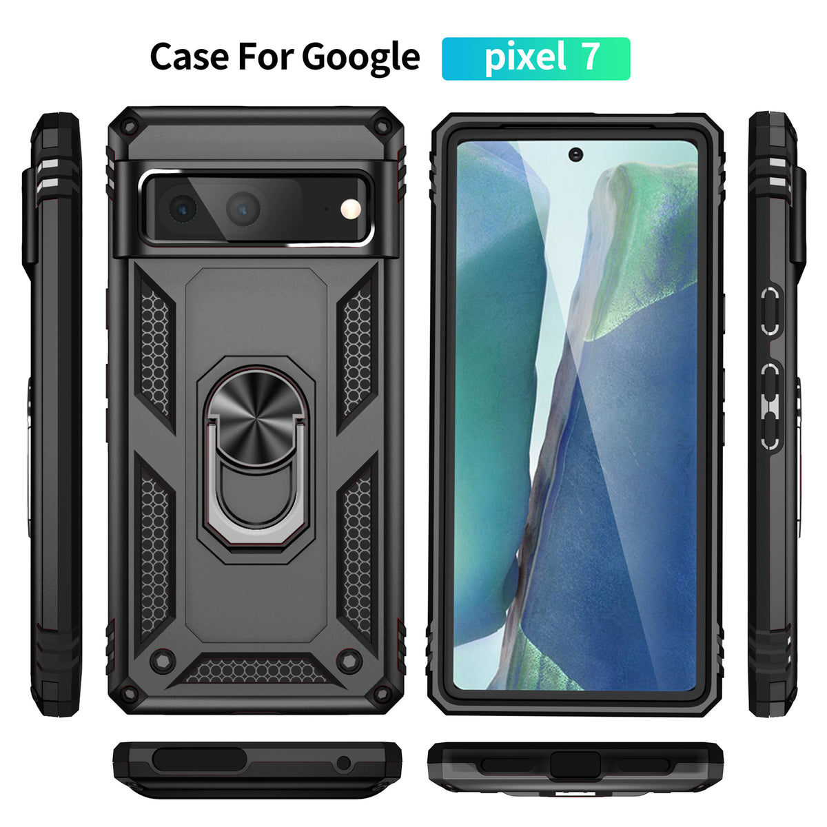 TJS "DuoGuard" Ring Kickstand Phone Case for Pixel 7