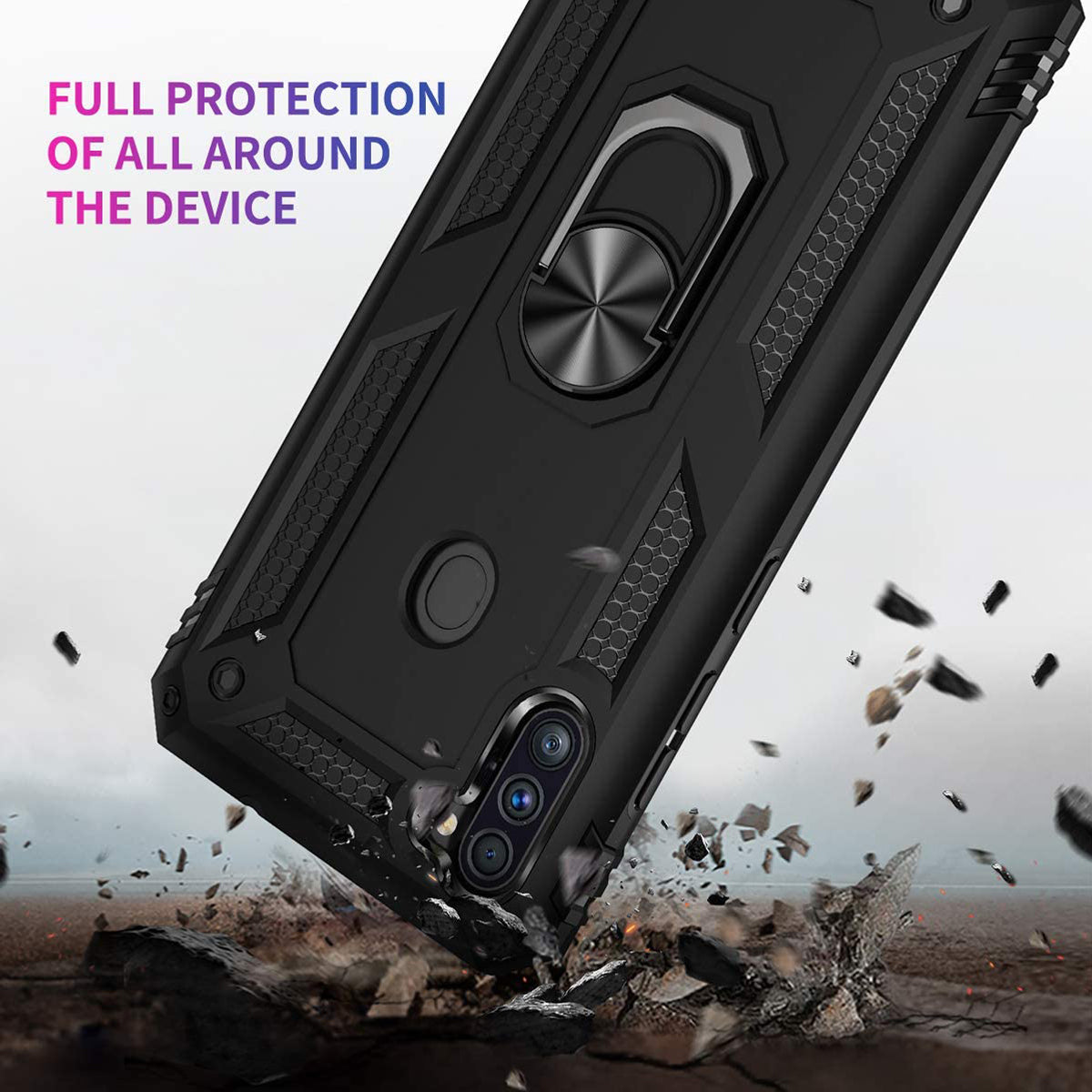 TJS "DuoGuard" Ring Kickstand Phone Case for Samsung Galaxy A11