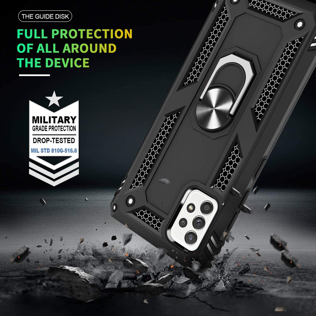 TJS "DuoGuard" Ring Kickstand Phone Case for SAMSUNG GALAXY A53 5G